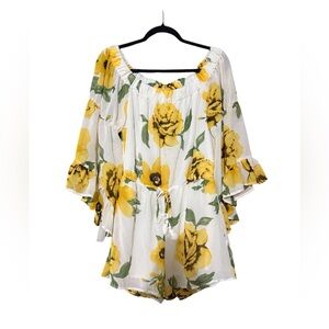 Yellow floral off-the-shoulder romper size Large